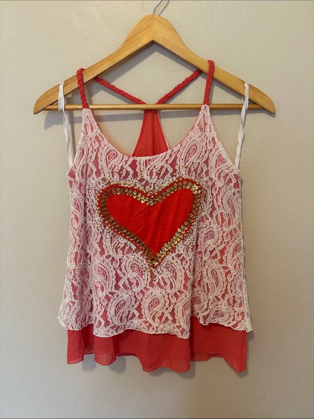 Red Lace Heart Layered Cami Top
